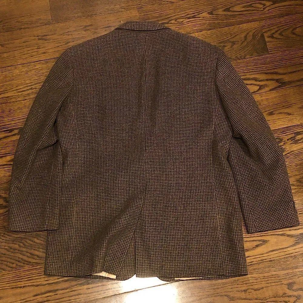 SAKS FIFTH AVENUE Men’s Houndstooth Camel Hair Brown and Black Blazer Sz 44R